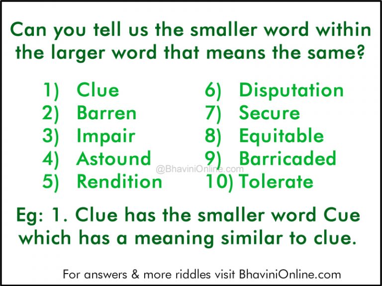 Brain Teasers Can You Tell The Smaller Word Within The Larger Word 